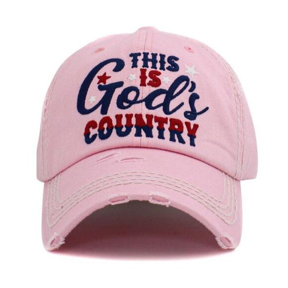 Womens This is God's Country Vintage Ballcap Baseball Cap Hat Distressed Pink - Picture 1 of 3